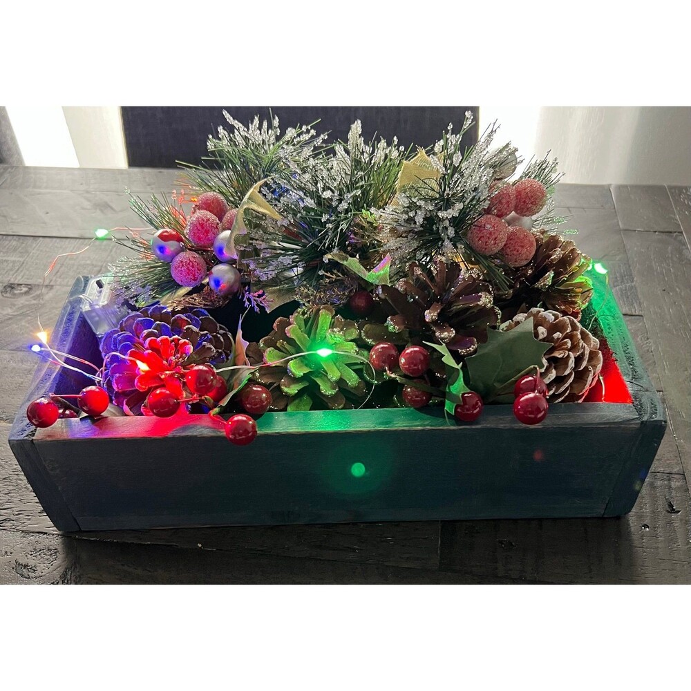 Stained Wooden Cedar Christmas Centerpiece Table Decoration